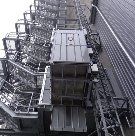 exterior elevator with staircase
